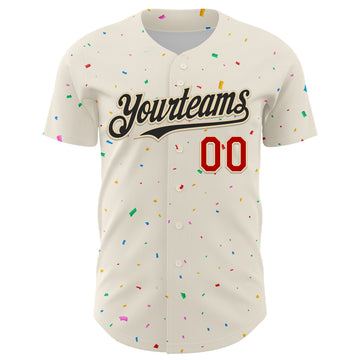 Custom Cream Black-Red 3D Pattern Design Confetti Authentic Baseball Jersey