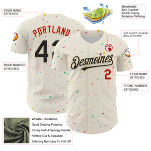 Custom Cream Black-Red 3D Pattern Design Confetti Authentic Baseball Jersey