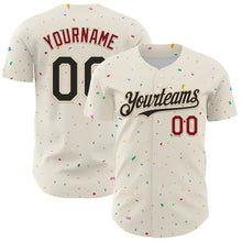 Load image into Gallery viewer, Custom Cream Black-Crimson 3D Pattern Design Confetti Authentic Baseball Jersey
