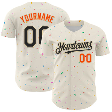 Custom Cream Black-Orange 3D Pattern Design Confetti Authentic Baseball Jersey