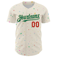 Загрузить изображение в средство просмотра галереи, Custom Cream Kelly Green-Red 3D Pattern Design Confetti Authentic Baseball Jersey
