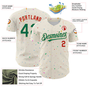 Custom Cream Kelly Green-Red 3D Pattern Design Confetti Authentic Baseball Jersey