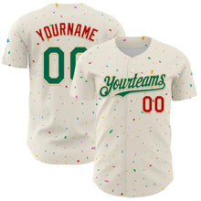 Загрузить изображение в средство просмотра галереи, Custom Cream Kelly Green-Red 3D Pattern Design Confetti Authentic Baseball Jersey
