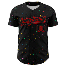 Load image into Gallery viewer, Custom Black Red 3D Pattern Design Confetti Authentic Baseball Jersey
