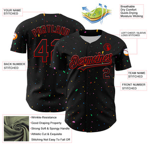 Custom Black Red 3D Pattern Design Confetti Authentic Baseball Jersey