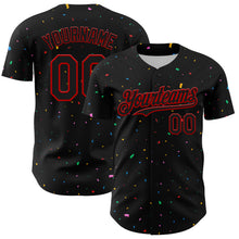 Load image into Gallery viewer, Custom Black Red 3D Pattern Design Confetti Authentic Baseball Jersey
