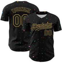 Laden Sie das Bild in den Galerie-Viewer, Custom Black Old Gold 3D Pattern Design Confetti Authentic Baseball Jersey
