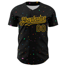 Load image into Gallery viewer, Custom Black Gold 3D Pattern Design Confetti Authentic Baseball Jersey
