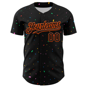 Custom Black Orange 3D Pattern Design Confetti Authentic Baseball Jersey