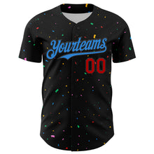 Load image into Gallery viewer, Custom Black Electric Blue-Red 3D Pattern Design Confetti Authentic Baseball Jersey
