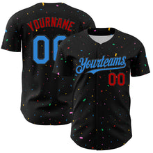 Load image into Gallery viewer, Custom Black Electric Blue-Red 3D Pattern Design Confetti Authentic Baseball Jersey
