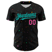 Load image into Gallery viewer, Custom Black Aqua-Pink 3D Pattern Design Confetti Authentic Baseball Jersey
