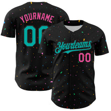 Load image into Gallery viewer, Custom Black Aqua-Pink 3D Pattern Design Confetti Authentic Baseball Jersey
