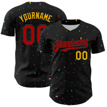 Load image into Gallery viewer, Custom Black Red-Gold 3D Pattern Design Confetti Authentic Baseball Jersey
