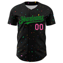 Load image into Gallery viewer, Custom Black Grass Green-Pink 3D Pattern Design Confetti Authentic Baseball Jersey
