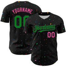 Load image into Gallery viewer, Custom Black Grass Green-Pink 3D Pattern Design Confetti Authentic Baseball Jersey
