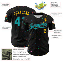 Load image into Gallery viewer, Custom Black Teal-Gold 3D Pattern Design Confetti Authentic Baseball Jersey
