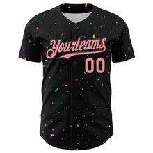 Load image into Gallery viewer, Custom Black Medium Pink 3D Pattern Design Confetti Authentic Baseball Jersey
