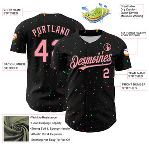 Custom Black Medium Pink 3D Pattern Design Confetti Authentic Baseball Jersey