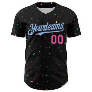 Custom Black Light Blue-Pink 3D Pattern Design Confetti Authentic Baseball Jersey