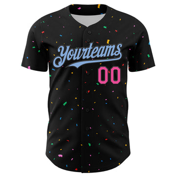 Custom Black Light Blue-Pink 3D Pattern Design Confetti Authentic Baseball Jersey