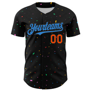 Custom Black Electric Blue-Orange 3D Pattern Design Confetti Authentic Baseball Jersey