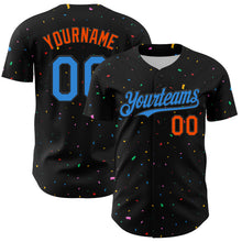 Load image into Gallery viewer, Custom Black Electric Blue-Orange 3D Pattern Design Confetti Authentic Baseball Jersey
