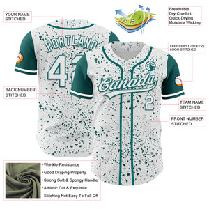 Custom White Teal 3D Pattern Design Abstract Splatter Ink Authentic Baseball Jersey