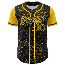 Laden Sie das Bild in den Galerie-Viewer, Custom Black Yellow 3D Pattern Design Abstract Splatter Ink Authentic Baseball Jersey
