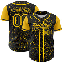 Laden Sie das Bild in den Galerie-Viewer, Custom Black Yellow 3D Pattern Design Abstract Splatter Ink Authentic Baseball Jersey
