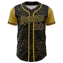 Charger l&#39;image dans la galerie, Custom Black Old Gold 3D Pattern Design Abstract Splatter Ink Authentic Baseball Jersey
