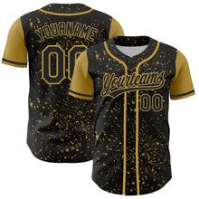 Charger l&#39;image dans la galerie, Custom Black Old Gold 3D Pattern Design Abstract Splatter Ink Authentic Baseball Jersey
