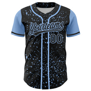 Custom Black Light Blue 3D Pattern Design Abstract Splatter Ink Authentic Baseball Jersey