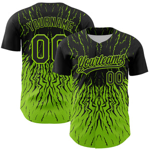 Custom Black Neon Green 3D Pattern Design Abstract Wave Authentic Baseball Jersey