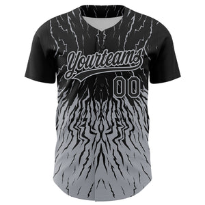 Custom Black Gray 3D Pattern Design Abstract Wave Authentic Baseball Jersey