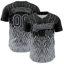 Charger l&#39;image dans la galerie, Custom Black Gray 3D Pattern Design Abstract Wave Authentic Baseball Jersey
