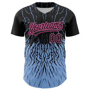 Custom Black Light Blue-Pink 3D Pattern Design Abstract Wave Authentic Baseball Jersey