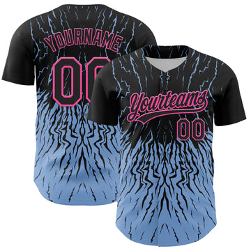 Custom Black Light Blue-Pink 3D Pattern Design Abstract Wave Authentic Baseball Jersey