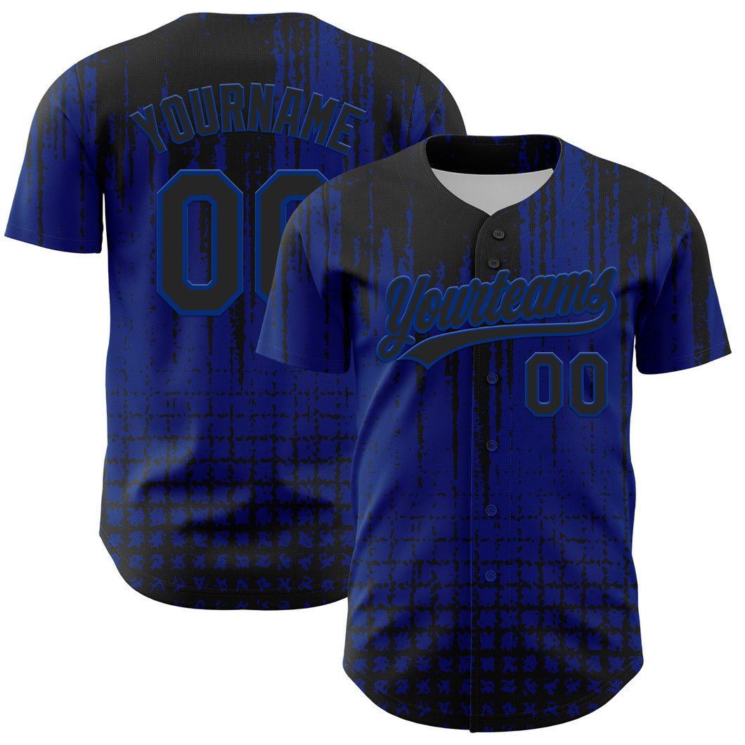 Custom Royal Black 3D Pattern Design Abstract Shape Authentic Baseball Jersey