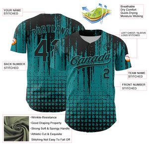 Custom Teal Black 3D Pattern Design Abstract Shape Authentic Baseball Jersey