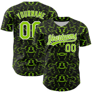 Custom Black Neon Green-White 3D Pattern Design Abstract Tiger And Zebra Authentic Baseball Jersey