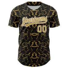 Load image into Gallery viewer, Custom Black Old Gold-White 3D Pattern Design Abstract Tiger And Zebra Authentic Baseball Jersey
