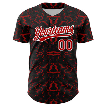 Custom Black Red-White 3D Pattern Design Abstract Tiger And Zebra Authentic Baseball Jersey