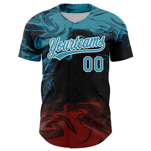 Custom Black Panther Blue Burgundy-White 3D Pattern Design Abstract Fluid Authentic Baseball Jersey