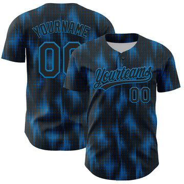 Custom Black Blue 3D Pattern Design Halftone Dots Authentic Baseball Jersey