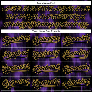 Custom Black Purple-Old Gold 3D Pattern Design Halftone Dots Authentic Baseball Jersey