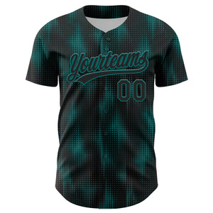 Custom Black Teal 3D Pattern Design Halftone Dots Authentic Baseball Jersey