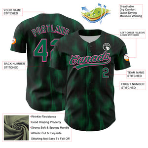 Custom Black Kelly Green-Pink 3D Pattern Design Halftone Dots Authentic Baseball Jersey