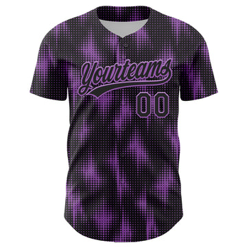 Custom Black Medium Purple 3D Pattern Design Halftone Dots Authentic Baseball Jersey