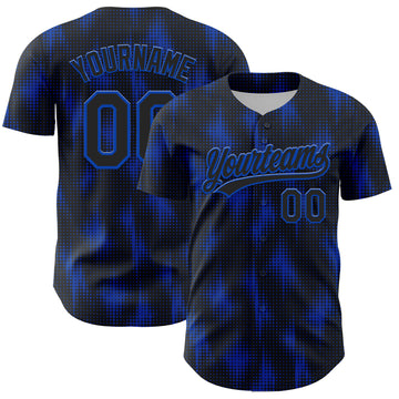 Custom Black Thunder Blue 3D Pattern Design Halftone Dots Authentic Baseball Jersey